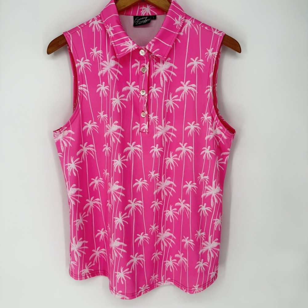 Sunday Swagger Womens Golf Polo Size L Pink Palm Tree Print Super Cute!!
